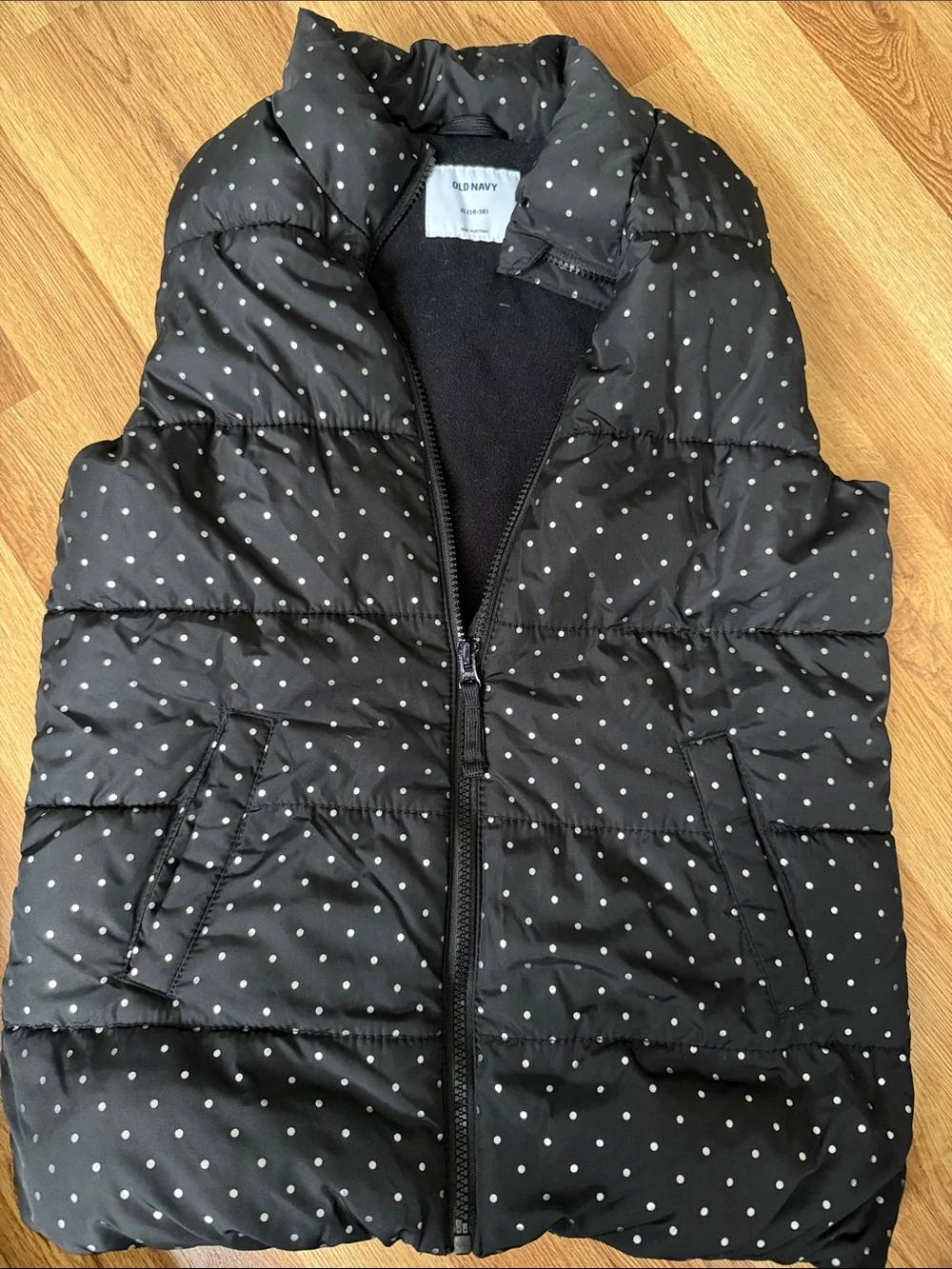 Old Navy Black Polka Dot Quilted Puffer Vest xl